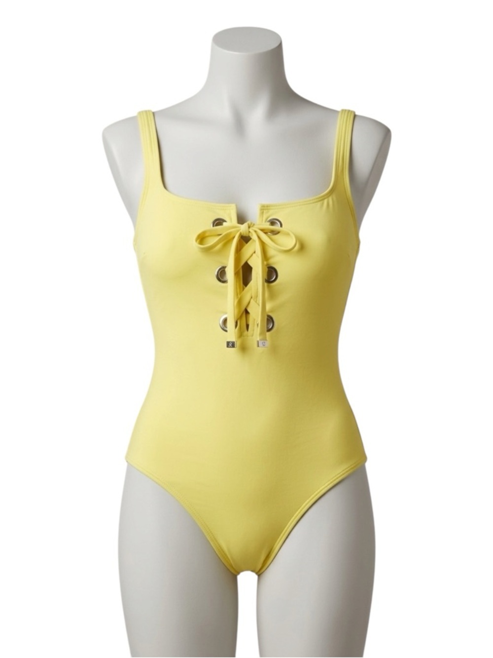 Michael Kors Yellow Lace Up Grommet Tank One Piece Bathing Suit Swimsuit Size 10